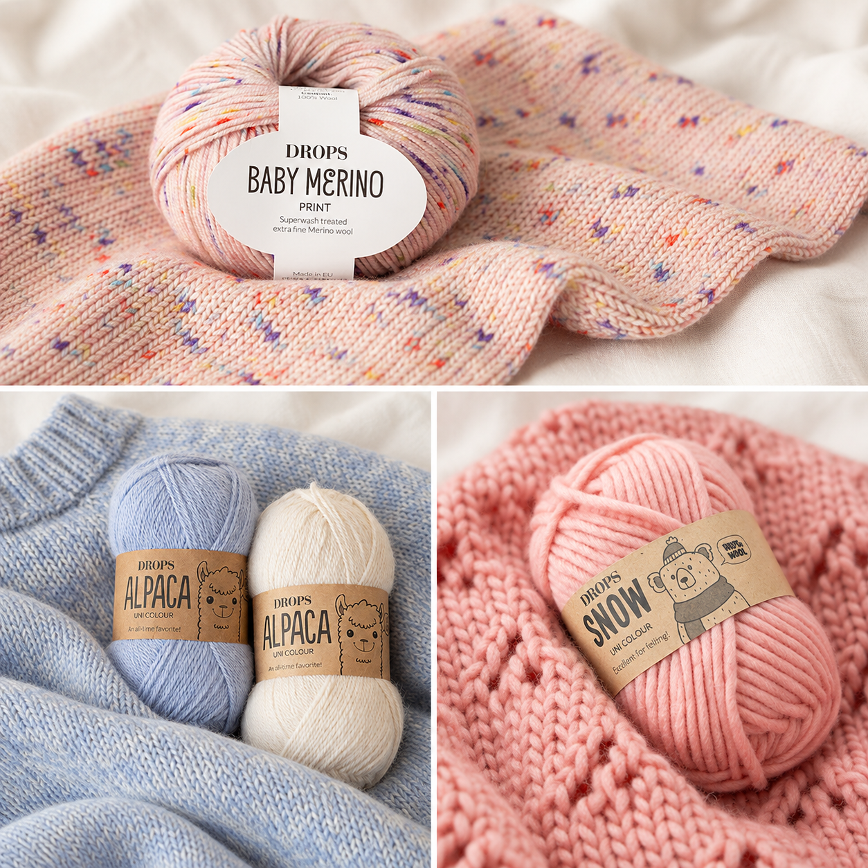 włóczki na czapkę DROPS Baby Merino Alpaca i Snow
