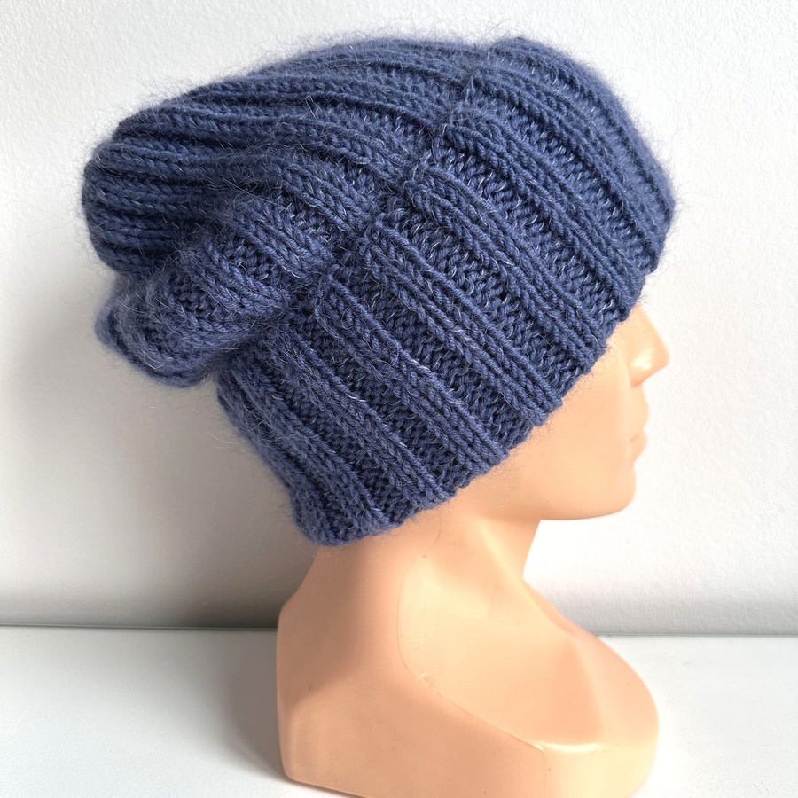 Ręcznie robiona czapka beanie 100% Merino plus moher i jedwab 13 dżins
