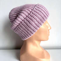 NANA – czapka beanie wywijana z wełny baby merino 54 Pudrowy Róż
