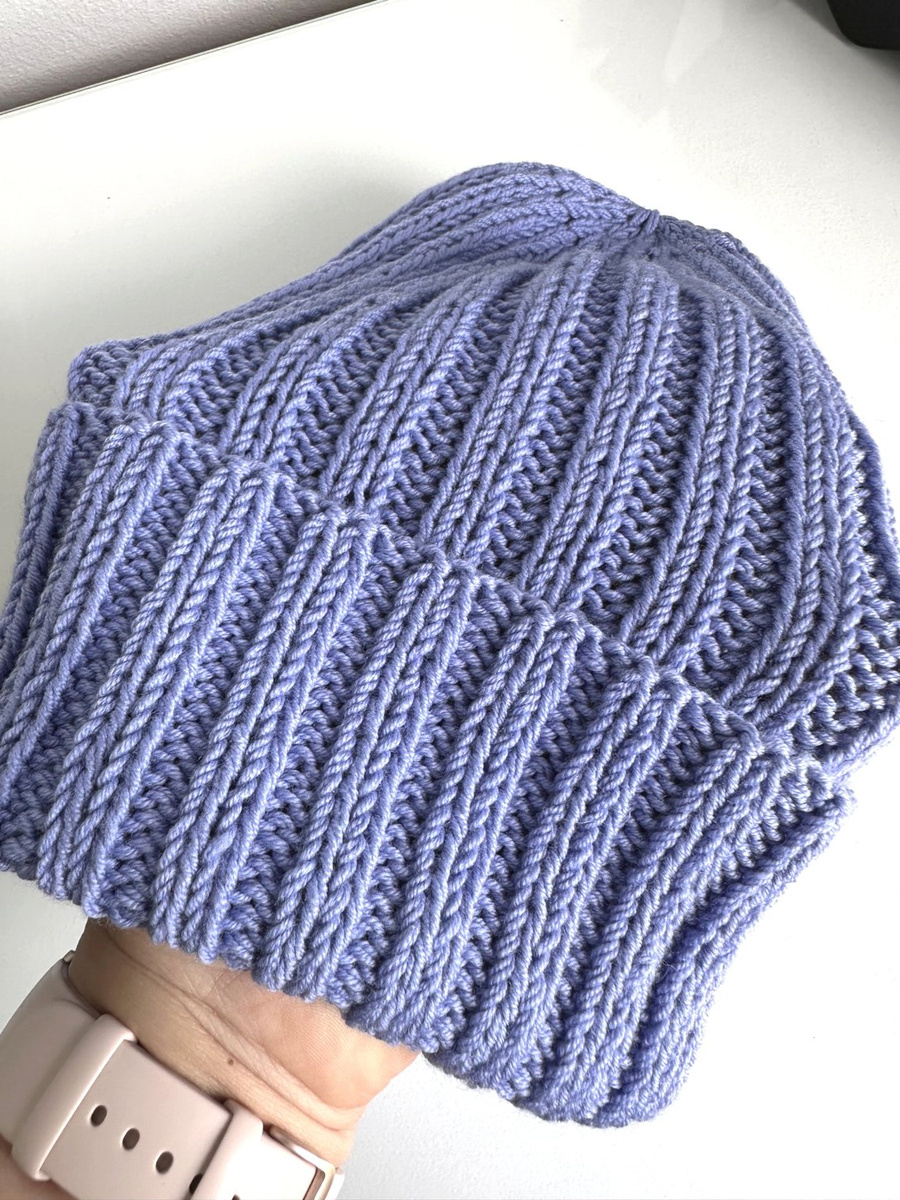 HELLI – wywijana czapka merino 100% Baby Merino 25 Lawenda zimowa beanie