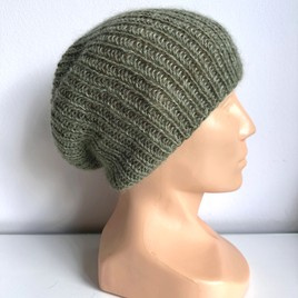 Handmade women’s hat AUREA 100% Baby Merino plus mohair and silk 38/18 Olive