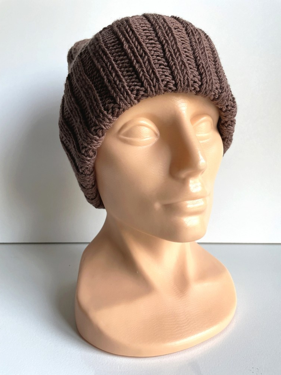 HELLI – czapka beanie z wełny baby merino 52 Czekolada, wywijana, jesienno-zimowa, unisex