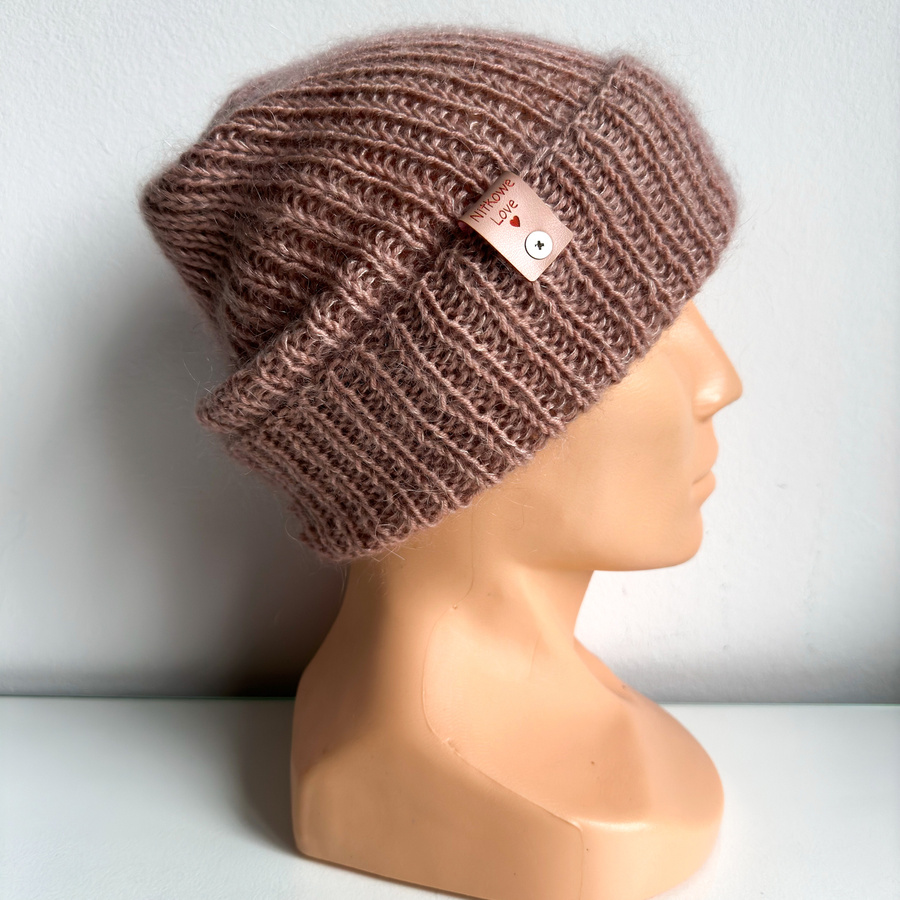 AUREA – ręcznie robiona ciepła czapka beanie baby merino + moher i jedwab damska/dziecięca 49/41 Pustynna Róża