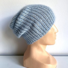 Handmade women's hat AUREA 100% Baby Merino plus mohair and silk 43/08 Light Teal