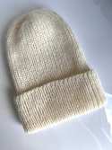 AUREA – ręcznie robiona czapka beanie baby merino + moher i jedwab damska/dziecięca 02/01 Ecru