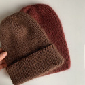 AUREA – czapka beanie handmade baby merino + moher i jedwab 52/35 Czekolada