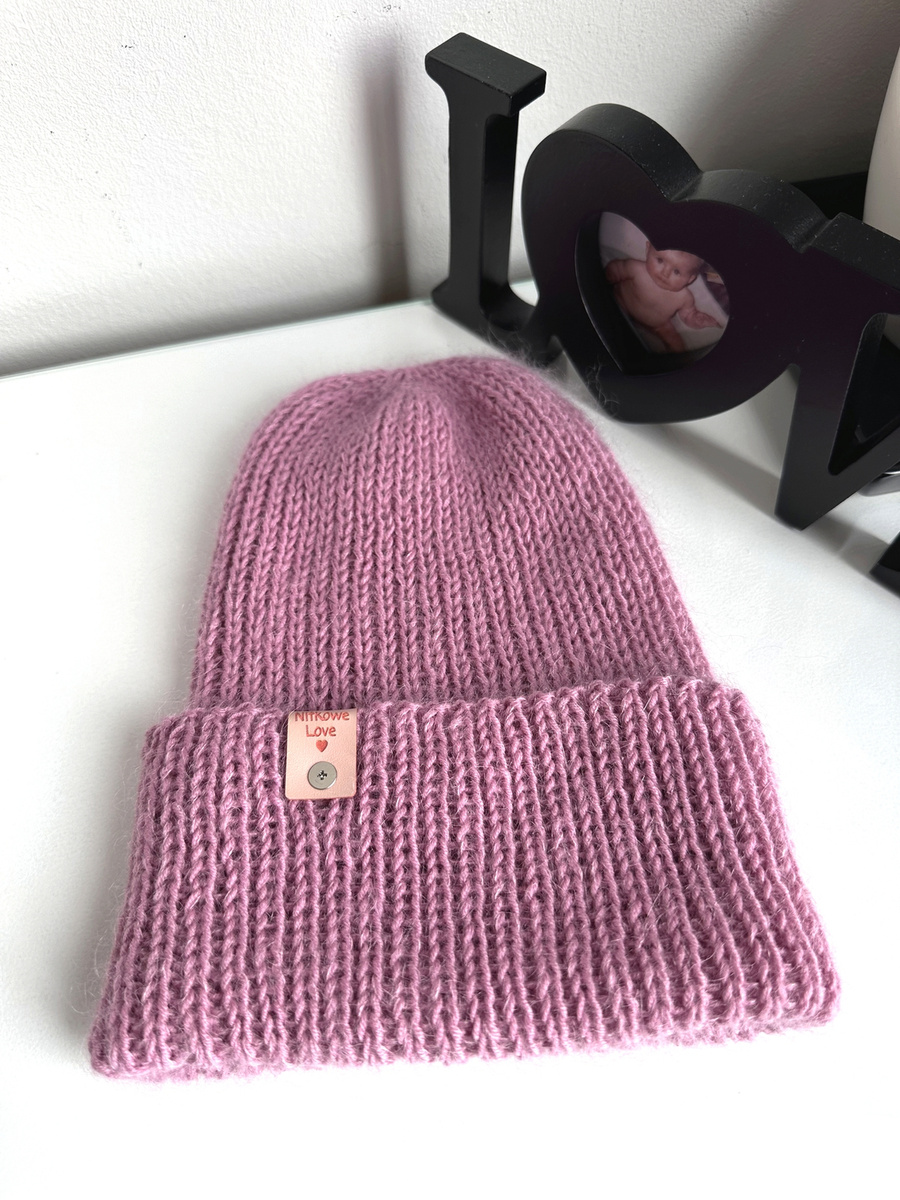 AUREA – ręcznie robiona ciepła czapka beanie baby merino + moher i jedwab dziecięca/damska 27/04 Stary Róż