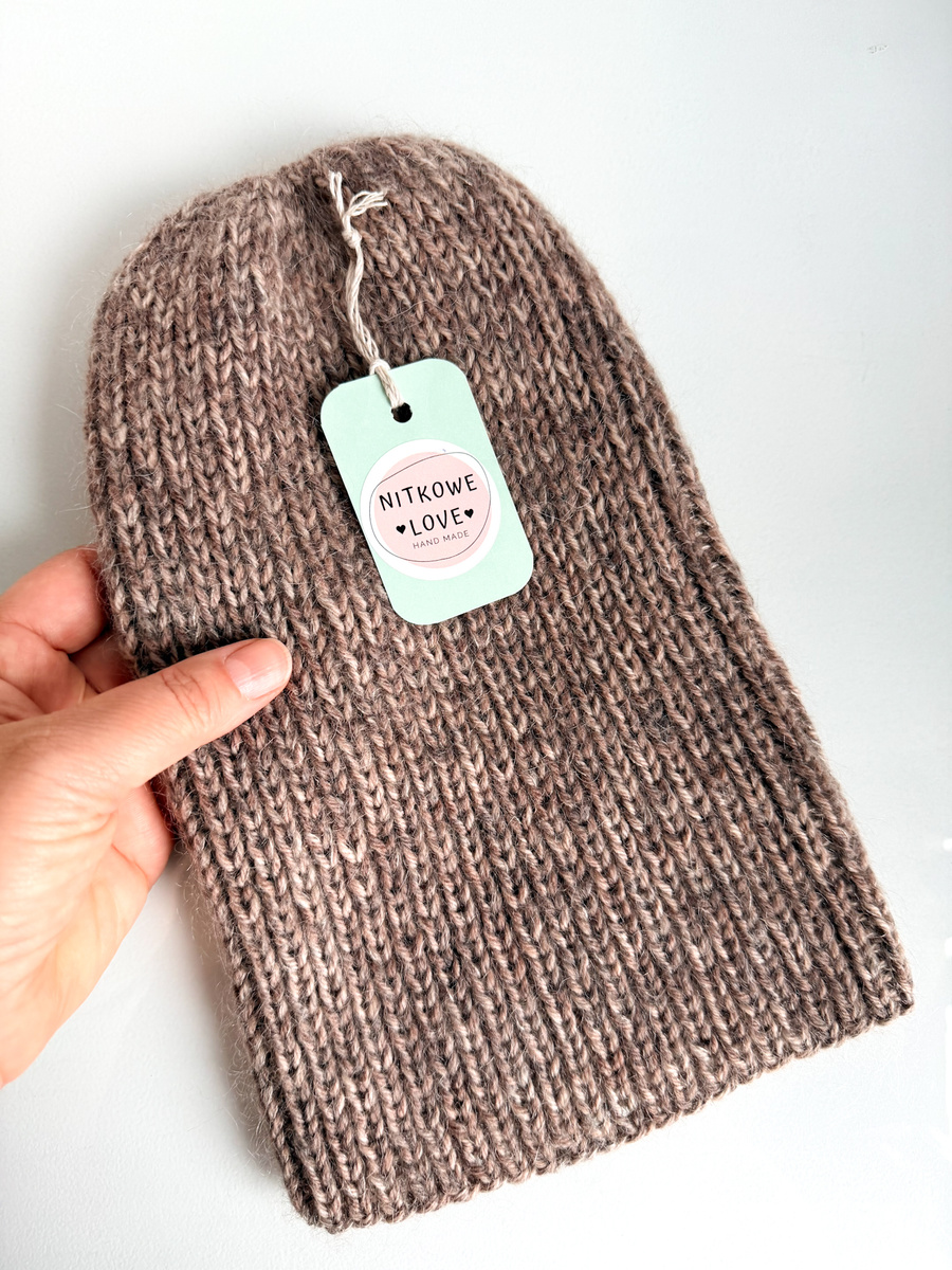 ALURA – ręcznie robiona ciepła czapka beanie merino + moher i jedwab damska 30 Prażony Migdał