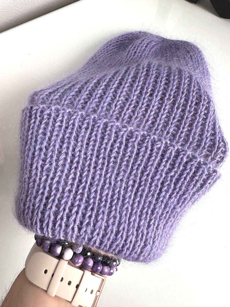 AUREA – czapka beanie handmade baby merino + moher i jedwab dziecięca/damska 14/11 Fioletowy