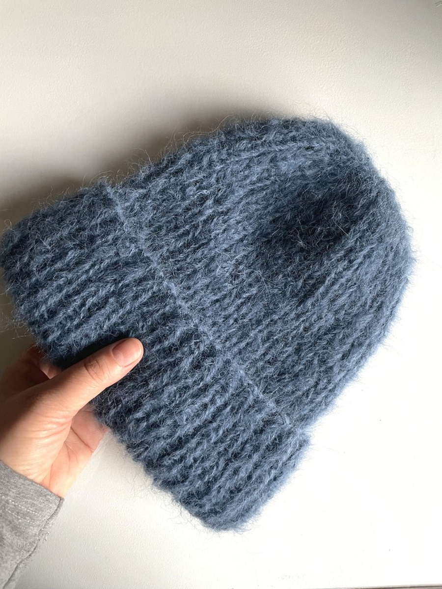 Ręcznie robiona czapka damska WATA CUKROWA Alpaka z Merynosem 07 Jeans