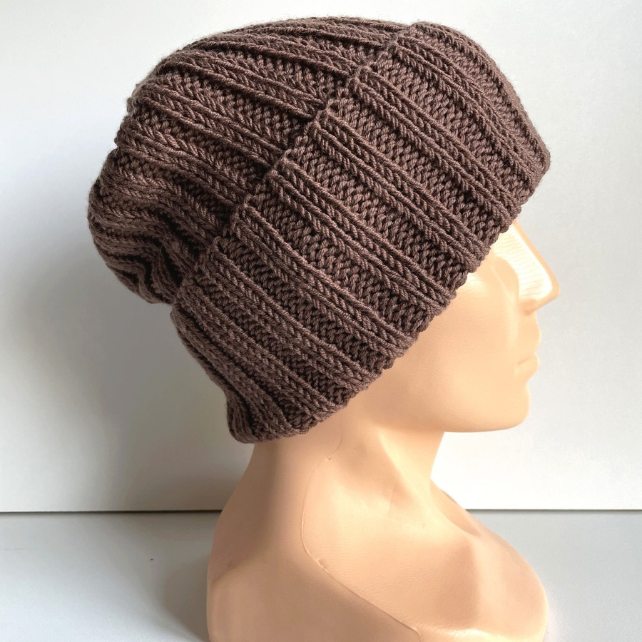 HELLI – czapka beanie z wełny baby merino 52 Czekolada, wywijana, jesienno-zimowa, unisex