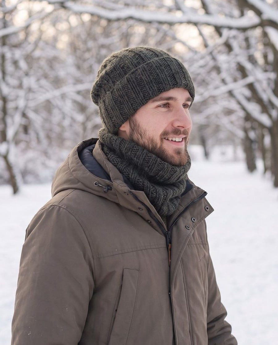 LAURIN Handmade Turn-Up Beanie 100% Alpaca 7815 Leśny mix