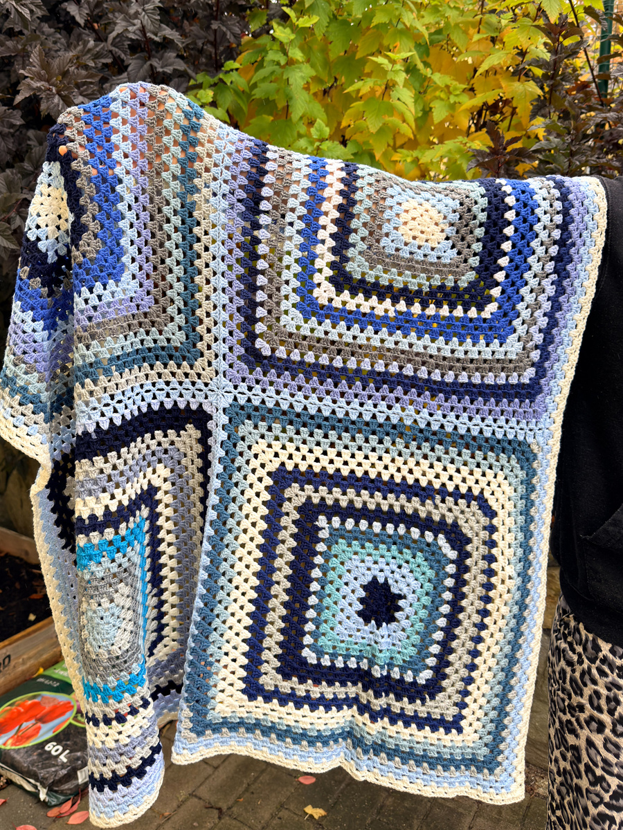 Ręcznie robiony Koc baby merino dla dziecka 100x100 cm - niebieski kocyk dziecięcy