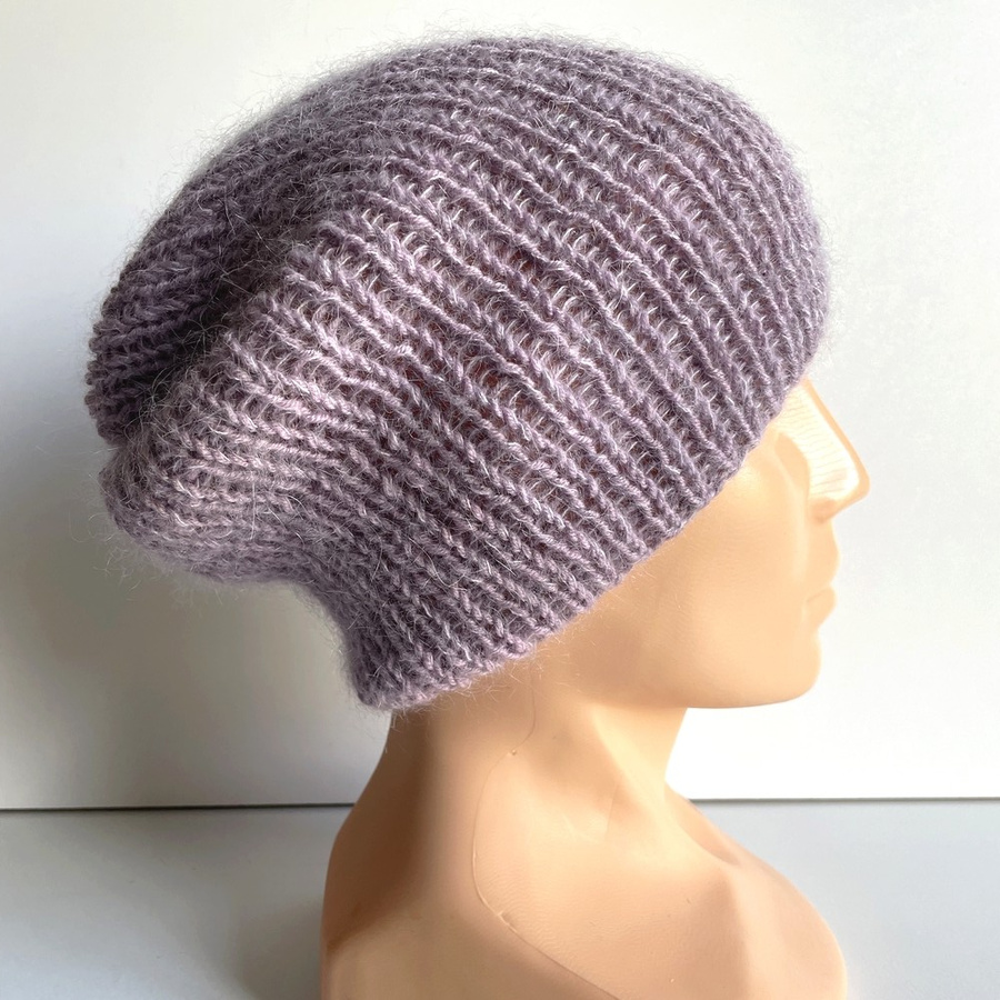 Handmade Czapka damska AUREA 100% Baby Merino plus moher i jedwab 39 Fioletowa Orchidea