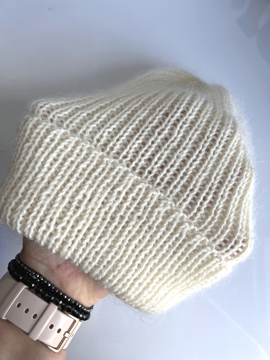 AUREA – ręcznie robiona czapka beanie baby merino + moher i jedwab damska/dziecięca 02/01 Ecru