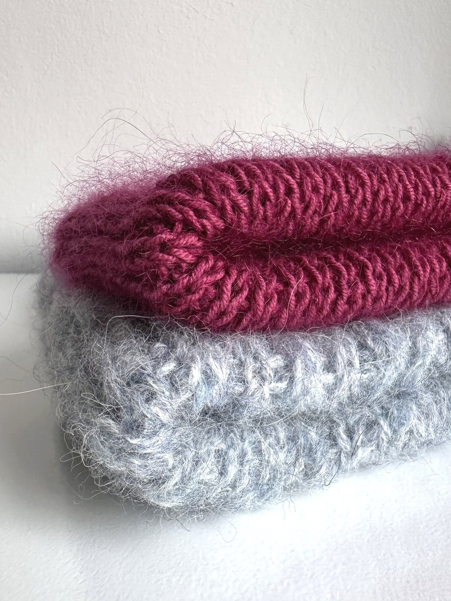 AUREA – ręcznie robiona czapka beanie baby merino + moher i jedwab damska/dziecięca 41/17 Śliwka