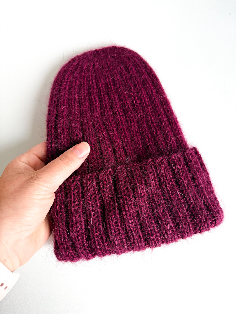 MARGARET Handmade Beanie Alpaca Mohair and Silk 9045 Rubinowy