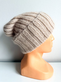 MIRA – czapka beanie handmade merino + moher i jedwab 50/56 jasny beż