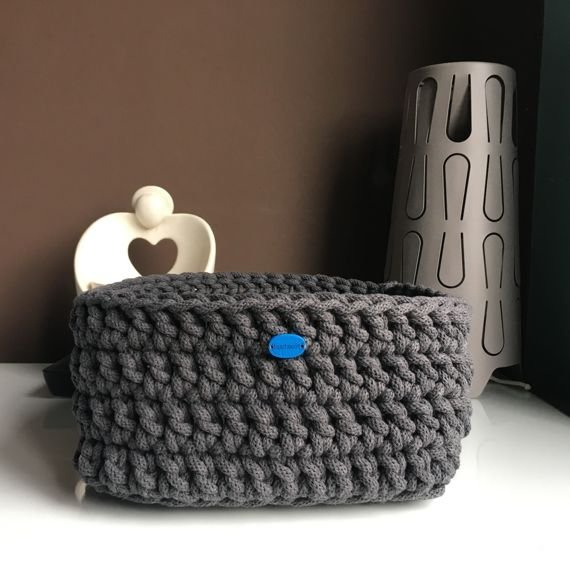 Ręcznie robiony Kosz ze sznurka bawełnianego grafitt 800 20x20 cm wys. 10