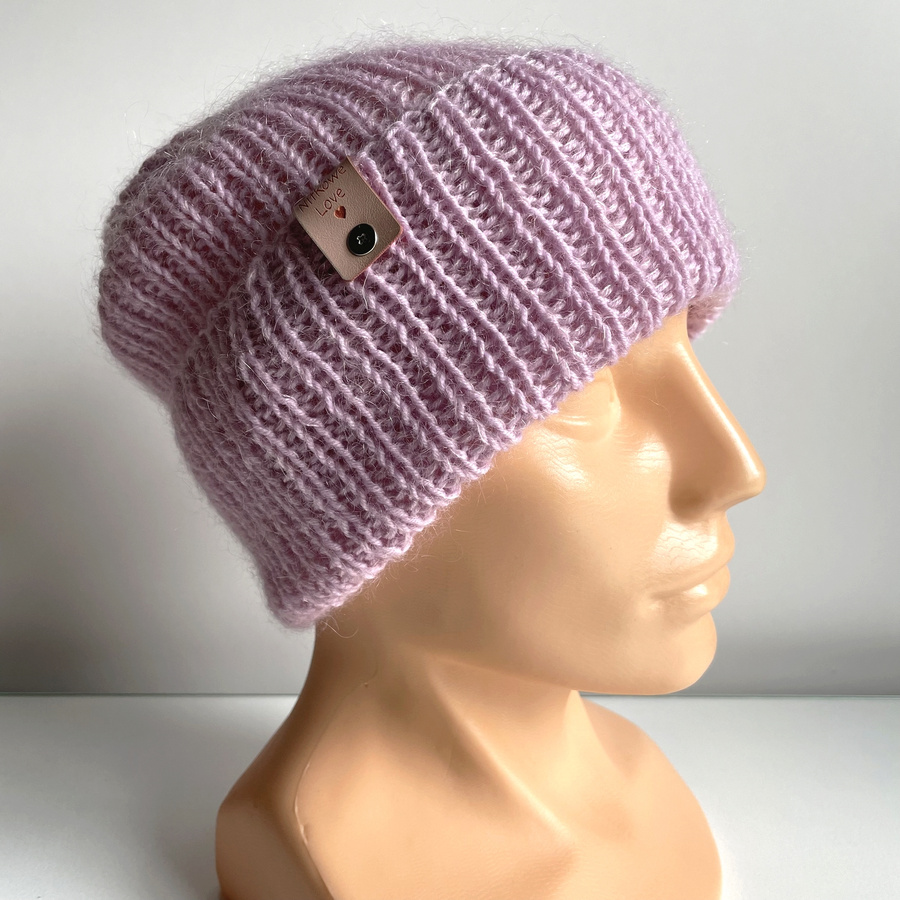 AUREA – ręcznie robiona ciepła czapka beanie baby merino + moher i jedwab dziecięca/damska 26/03 Jasny Stary Róż