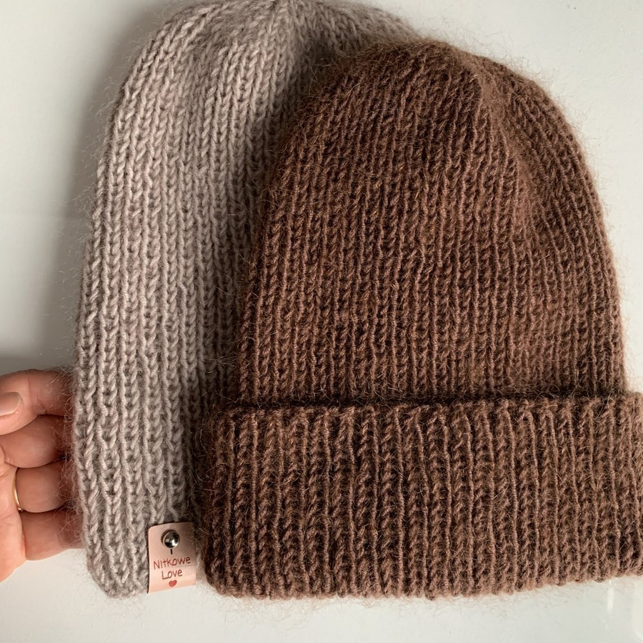 AUREA – czapka beanie handmade baby merino + moher i jedwab 52/35 Czekolada