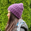 Ręcznie robiona Czapka wywijana MARGARET 100% Alpaka + nitka moher i jedwab 4400/16 Ciemnofioletowy
