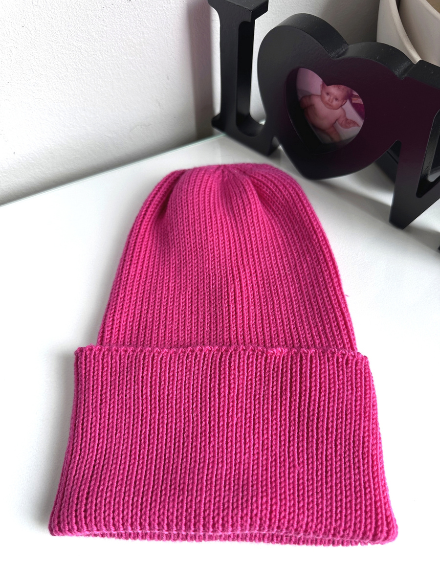 VARELLA Beanie-Mütze mit Umschlag 100% Baby-Merinowolle 08 Fuksja