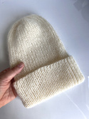 AUREA – ręcznie robiona czapka beanie baby merino + moher i jedwab damska/dziecięca 02/01 Ecru