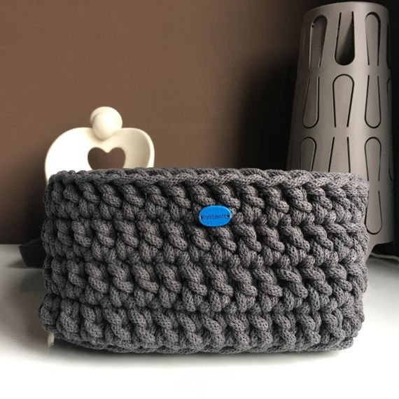 Ręcznie robiony Kosz ze sznurka bawełnianego grafitt 800 20x20 cm wys. 10