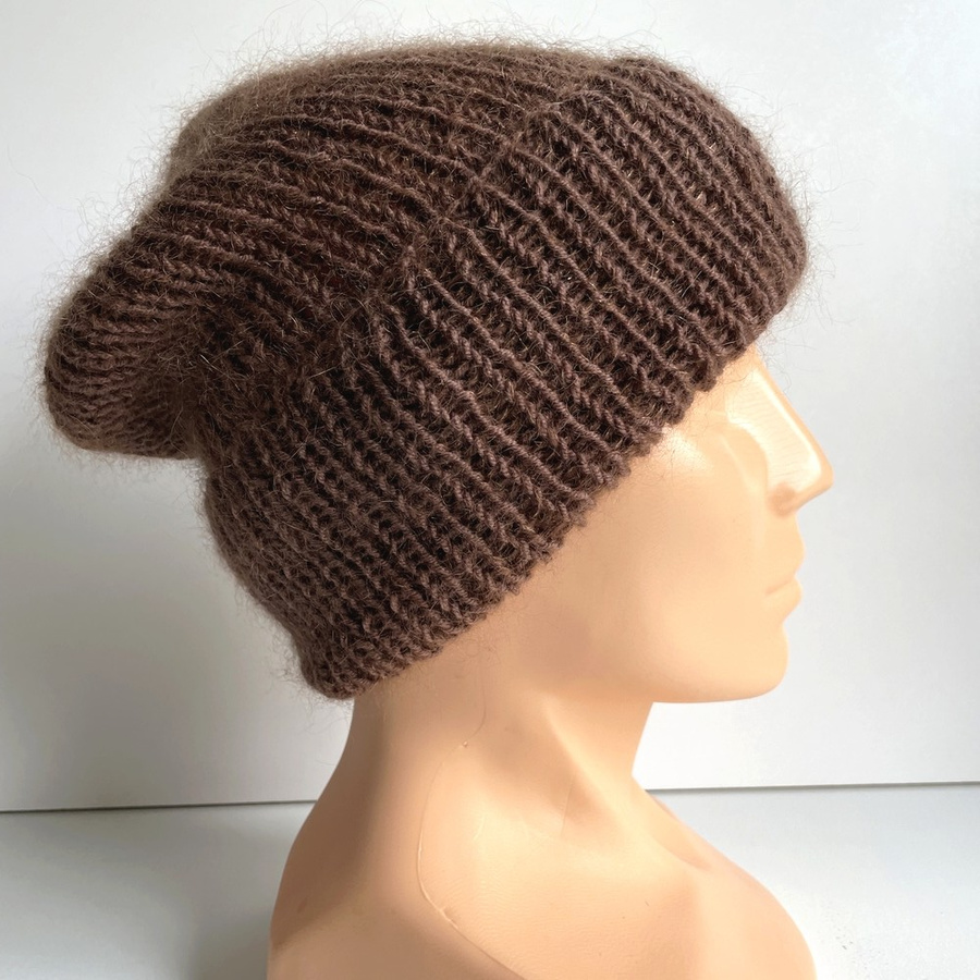 AUREA – czapka beanie handmade baby merino + moher i jedwab 52/35 Czekolada