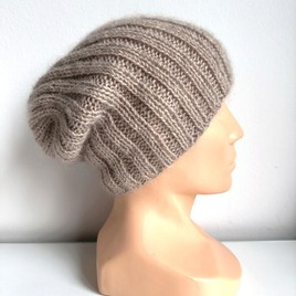 MARGARET – czapka beanie alpaka + moher z jedwabiem damska 2020/20 Jasny Nugat