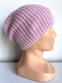 Handgemachte Damenmütze AUREA 100% Baby Merino plus Mohair und Seide 05/03 Hellrosa