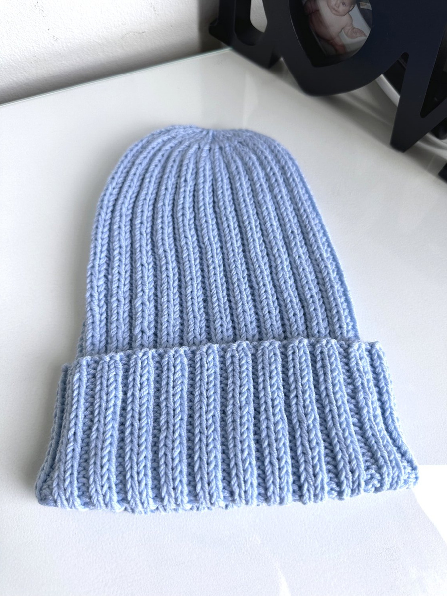 HELLI – czapka merino wywijana 100% baby merino 11 Błękitny Stalowy unisex zimowa