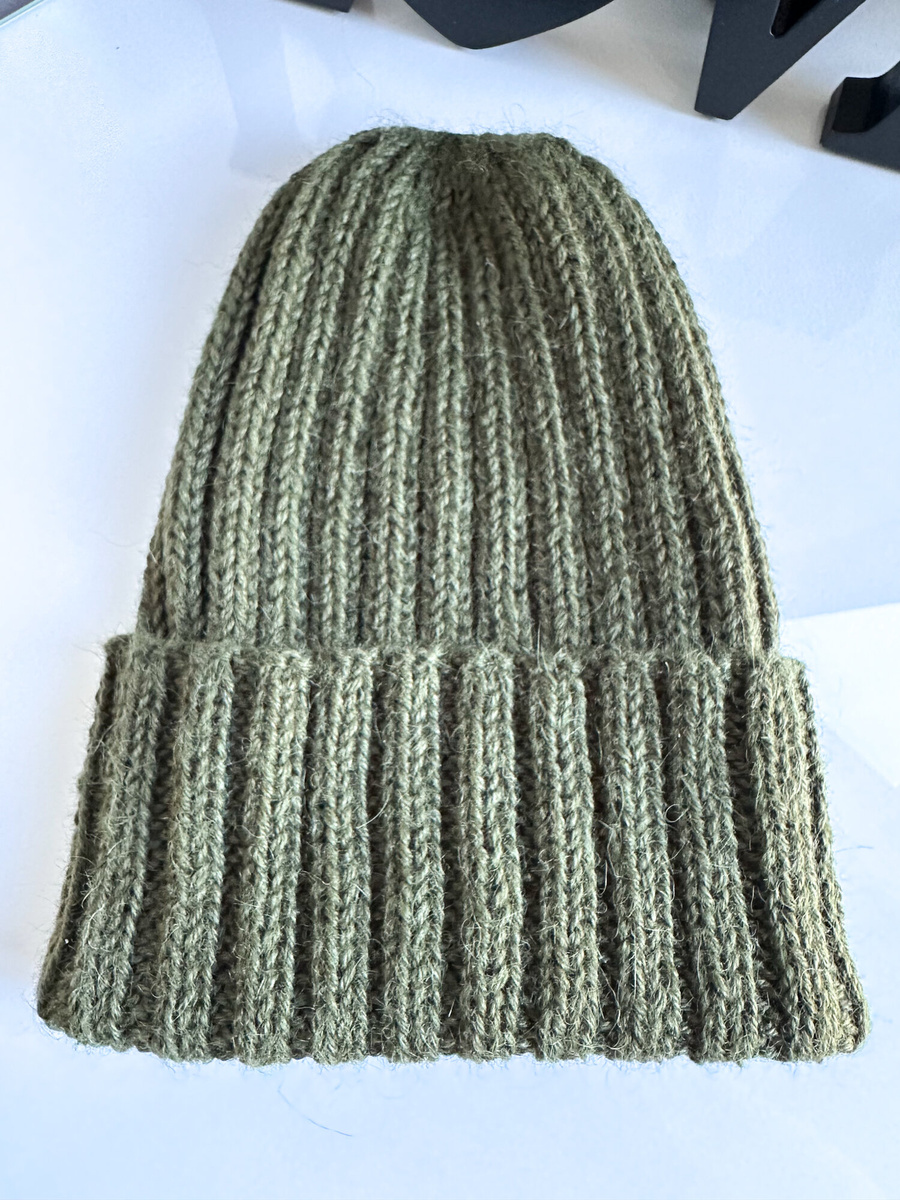 LAURIN Handmade Turn-Up Beanie 100% Alpaca 7895 Dark Green