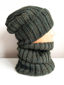 Czapka wywijana zrobiona ręcznie LAURIN 100% Alpaka 7815 Leśny mix