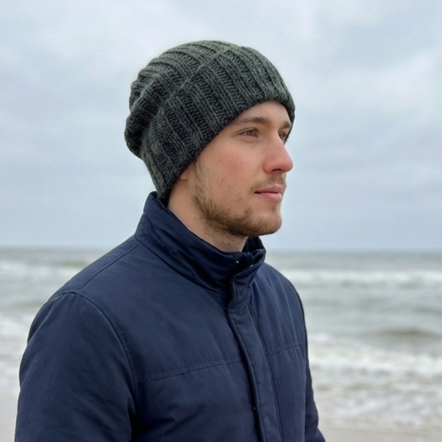 Czapka wywijana zrobiona ręcznie LAURIN 100% Alpaka 7815 Leśny mix