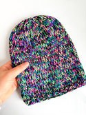 Czarna tęcza – czapka smerfetka merino 21 Czarny multicolor, zimowa, handmade