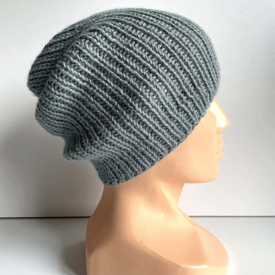 KIARA Alpaca Beanie without a Turn-Up Cuff 100% 7139 Niebieski Mineralny