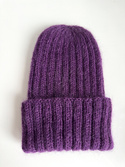 Ręcznie robiona Czapka wywijana MARGARET 100% Alpaka + nitka moher i jedwab 4400/16 Ciemnofioletowy
