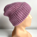 Ręcznie robiona czapka beanie AUREA 100% Baby Merino plus moher i jedwab 27/04 Stary Róż
