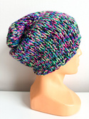 Czarna tęcza – czapka smerfetka merino 21 Czarny multicolor, zimowa, handmade