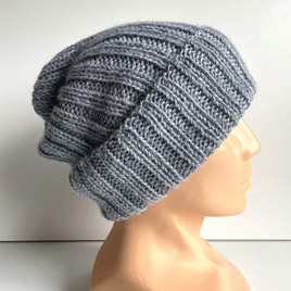 LAURIN – czapka z alpaki wywijana ręcznie robiona 100% alpaka 9021 mgła
