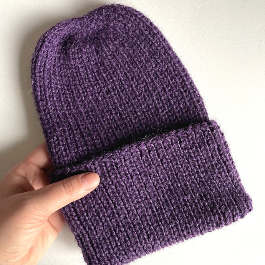 KIARA – czapka z alpaki damska 100% alpaka 4400 ciemny fiolet, zimowa wywijana