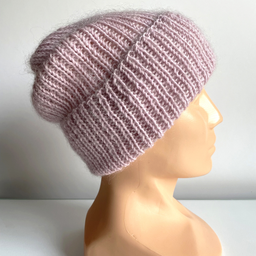 AUREA – ręcznie robiona czapka beanie baby merino + moher i jedwab damska / dziecięca 54/40 Pudrowy Róż
