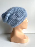 AUREA – ręcznie robiona czapka beanie merino + moher i jedwab damska 24/06 Jasny Błękit