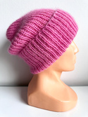 Ręcznie robiona czapka beanie AUREA 100% Baby Merino plus moher i jedwab 43/08 Jasny Morski