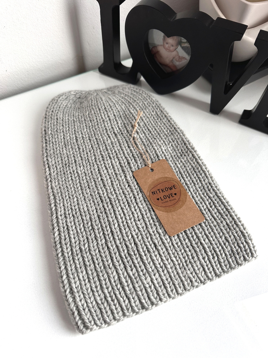 NANA – czapka beanie z wełny baby merino 22 jasny szary jesienno-zimowa