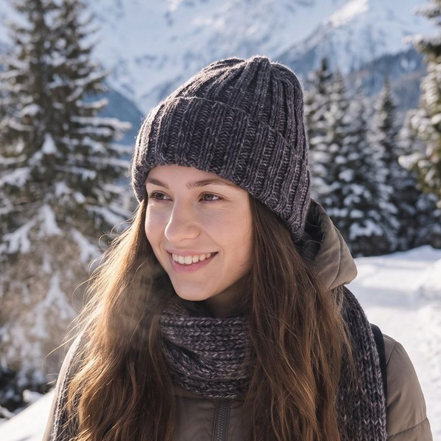 NELLI Handmade Merino Wool Beanie 31 Nocny Las Grey