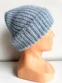 AUREA – ręcznie robiona czapka beanie baby merino + moher i jedwab damska/dziecięca cienka 43/08 Jasny Morski