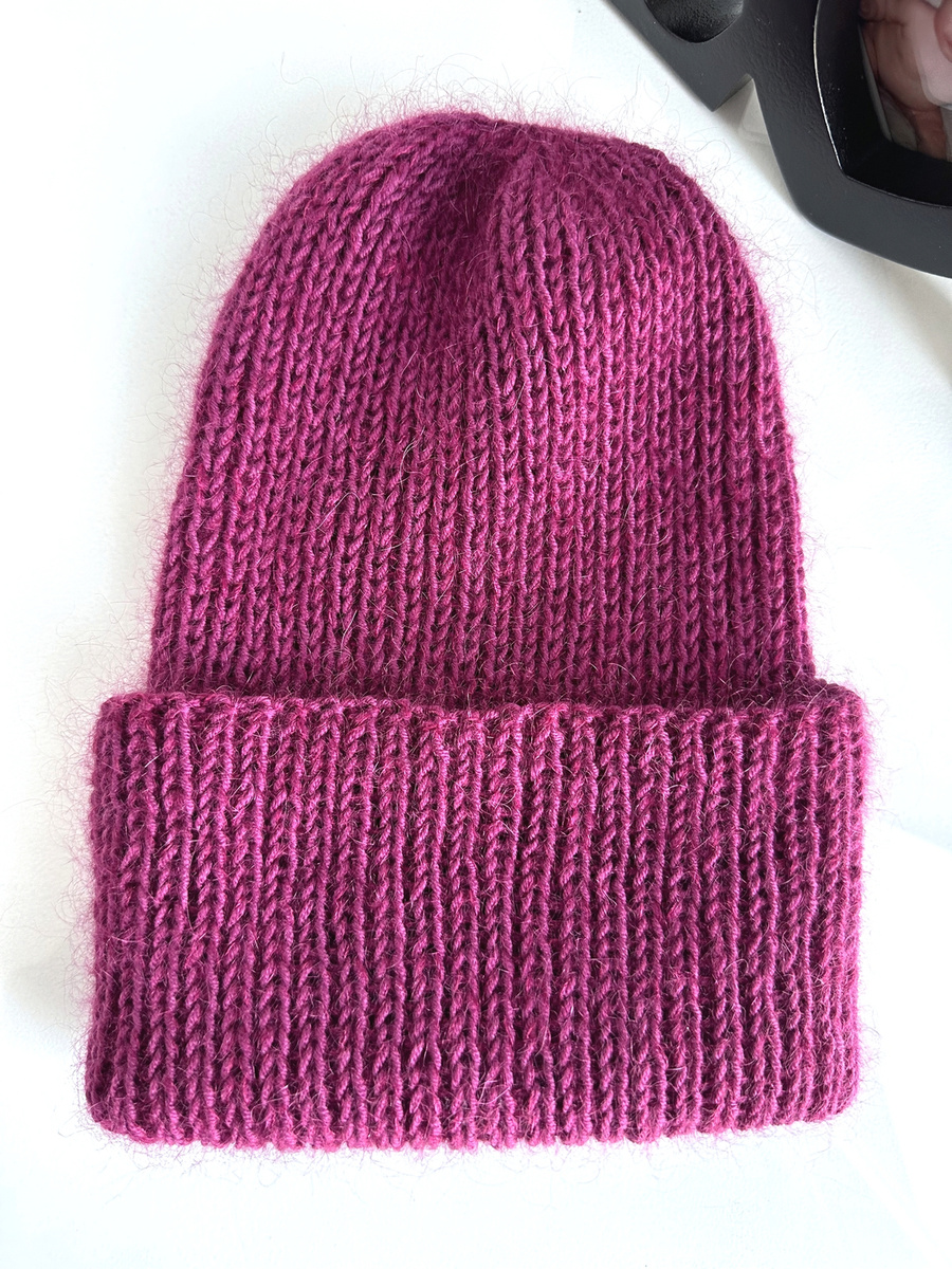 AUREA – czapka beanie handmade baby merino + moher i jedwab damska dziecięca 34/17 Wrzos
